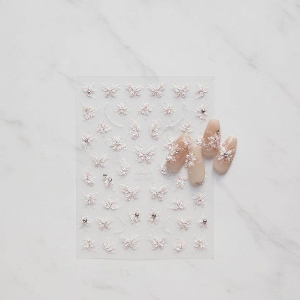 Flower Nail Art Stickers With Rhinestone Details – Korean nail care (view 2)