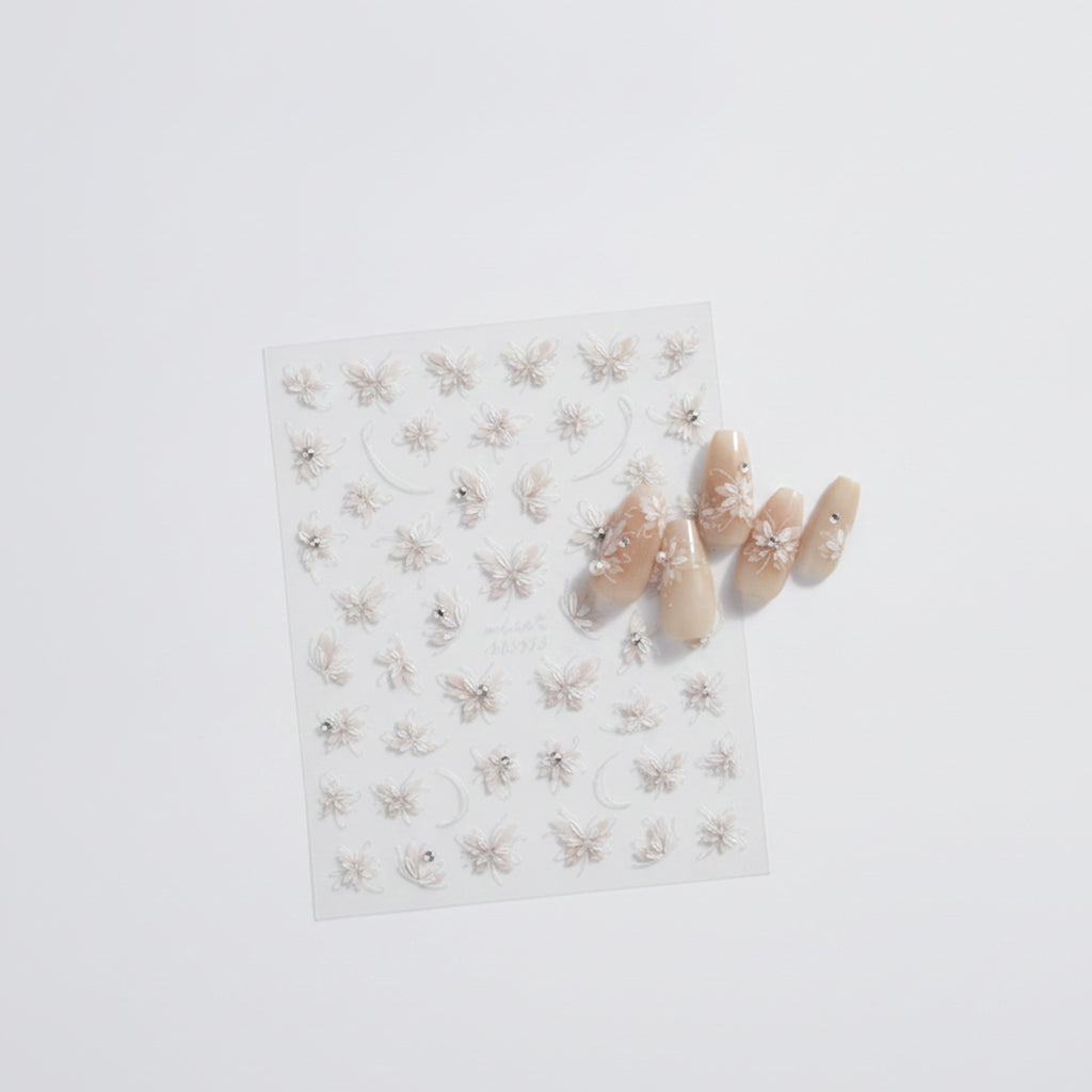Flower Nail Art Stickers With Rhinestone Details – Korean nail care (view 1)