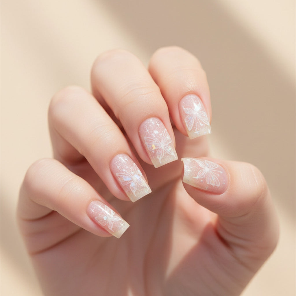 Butterfly Nail File Delicate Pink And White Design