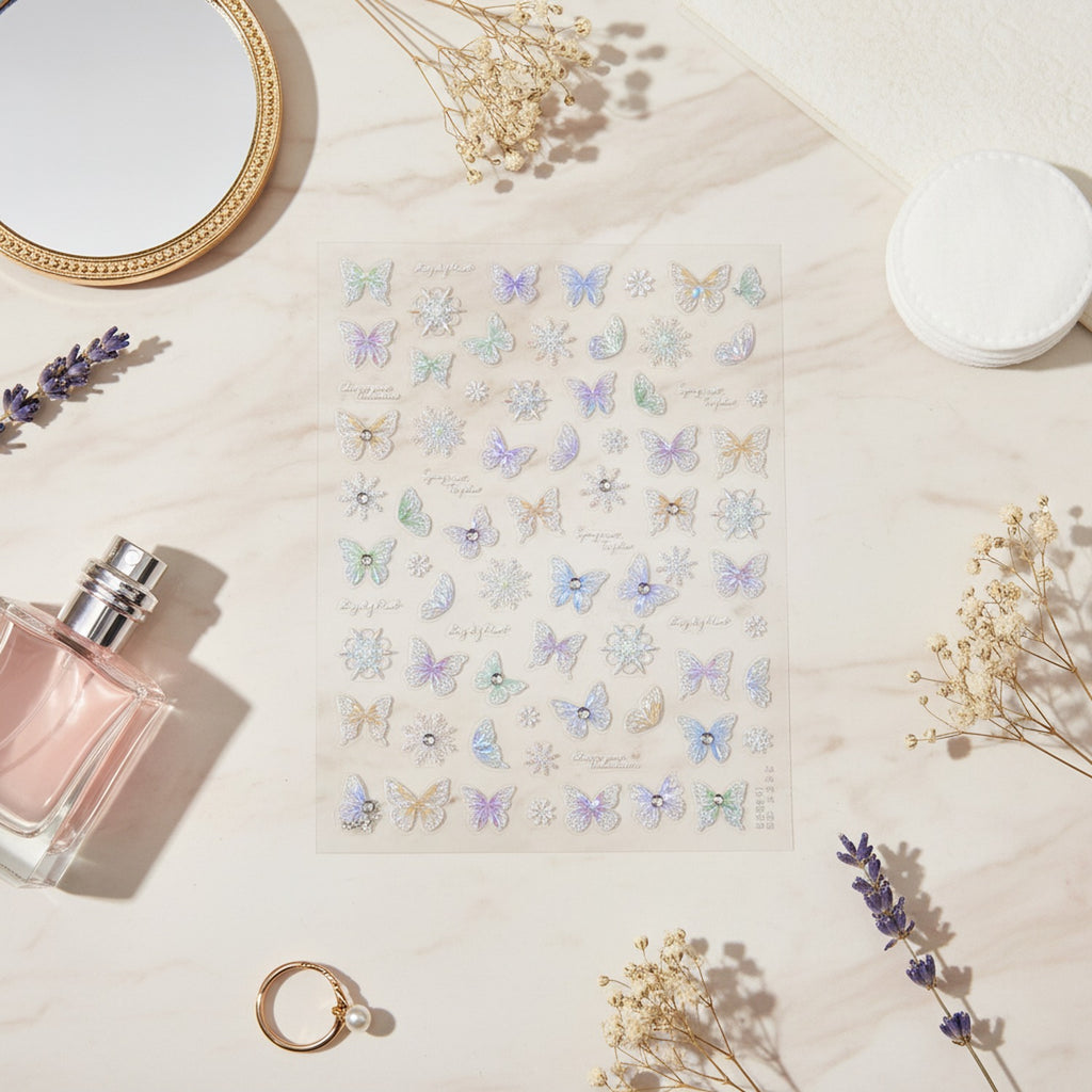 Butterfly Nail Art Sticker Sheet With Rhinestones – Korean nail care (view 4)