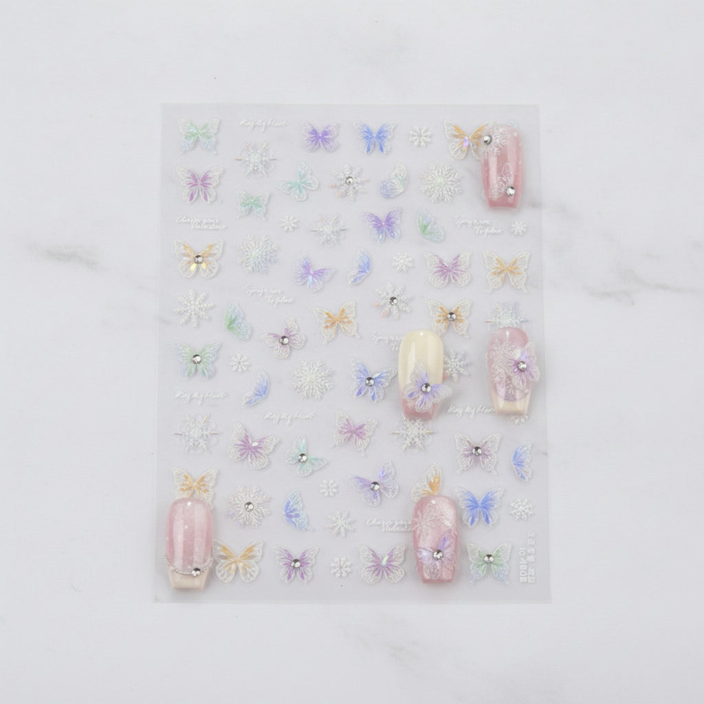 Butterfly Nail Art Sticker Sheet With Rhinestones – Korean nail care (view 2)