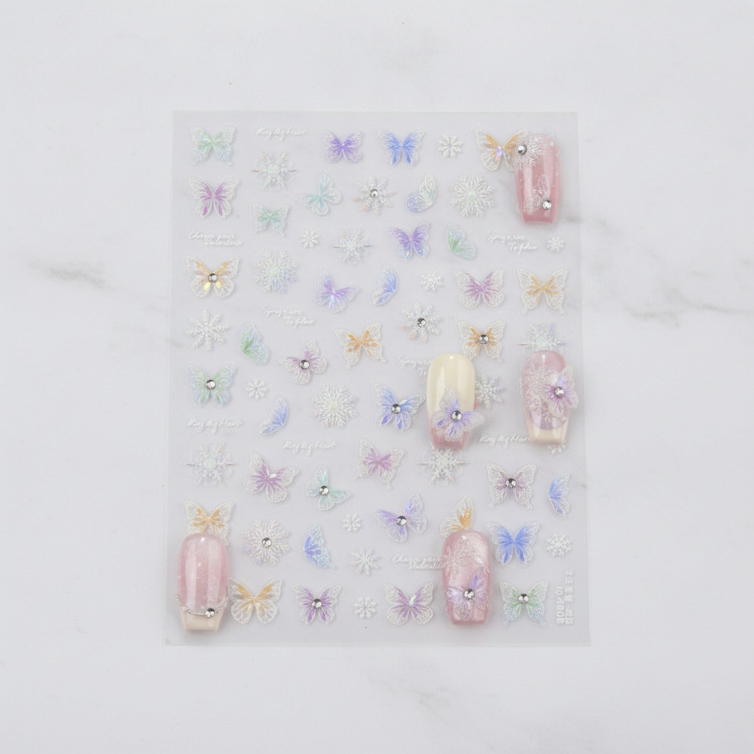 Butterfly Nail Art Sticker Sheet With Rhinestones