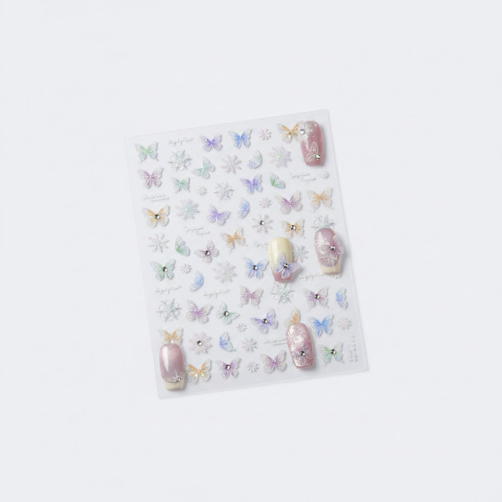 Butterfly Nail Art Sticker Sheet With Rhinestones – Korean nail care (view 1)