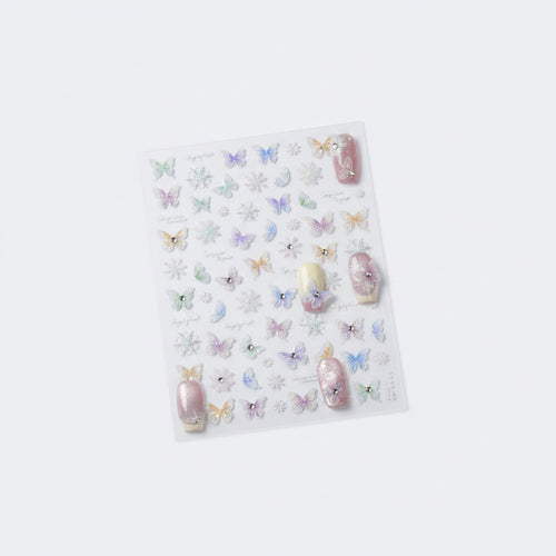 Butterfly Nail Art Sticker Sheet With Rhinestones – Korean nail care (view 1)