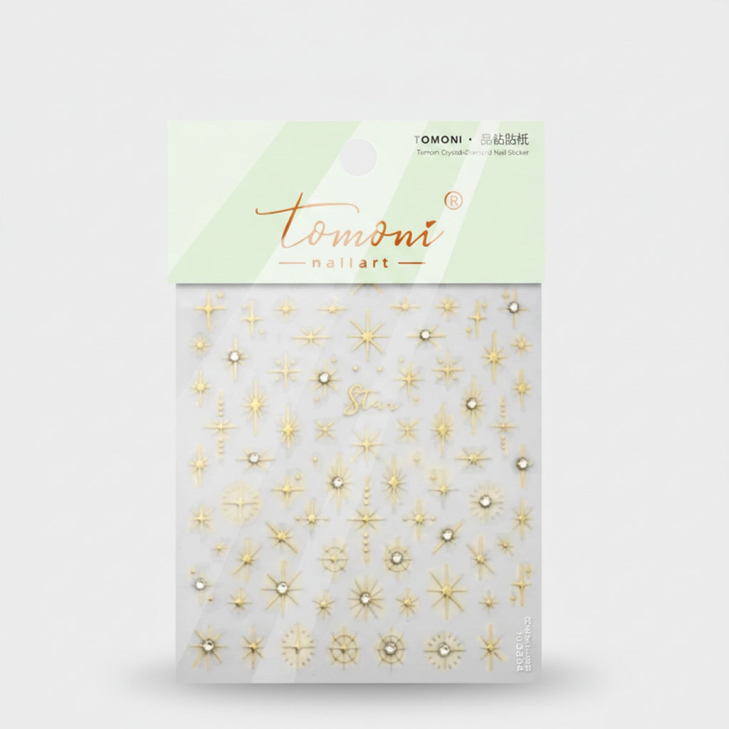 Gold Star Crystal Nail Sticker Set