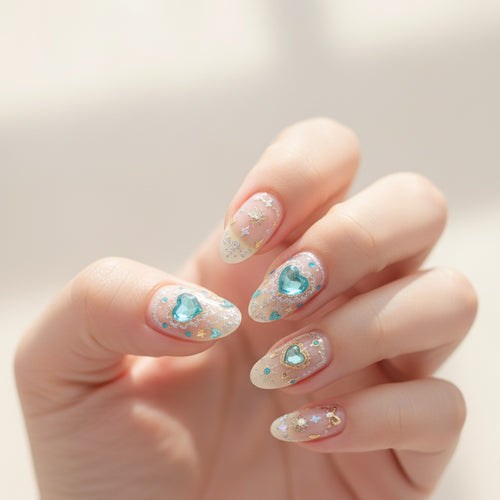 Blue Heart Gold Star Nail Art Stickers