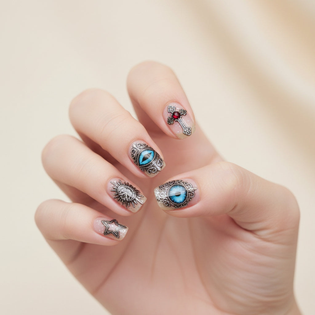 Gothic Cross And Gemstone Nail Art Stickers