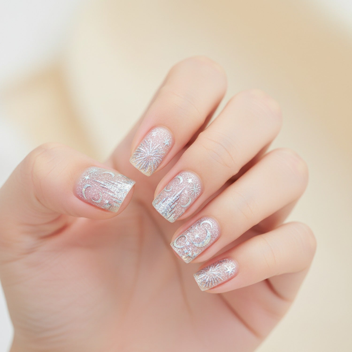 Fireworks Nail Art Stickers Silver Glitter Castle Theme