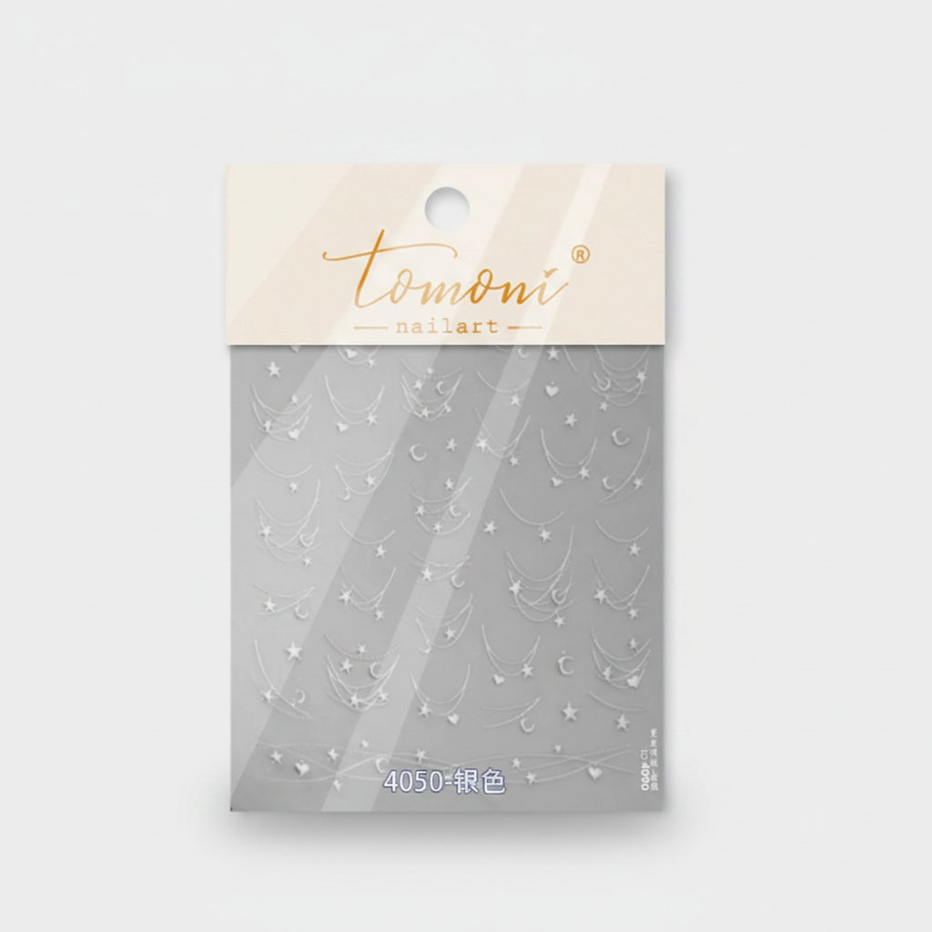 Celestial Star Nail Art Sticker Sheet Silver