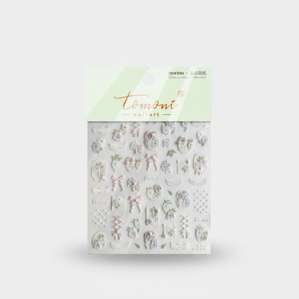 Floral 3D Nail Art Stickers With Pearls And Bows