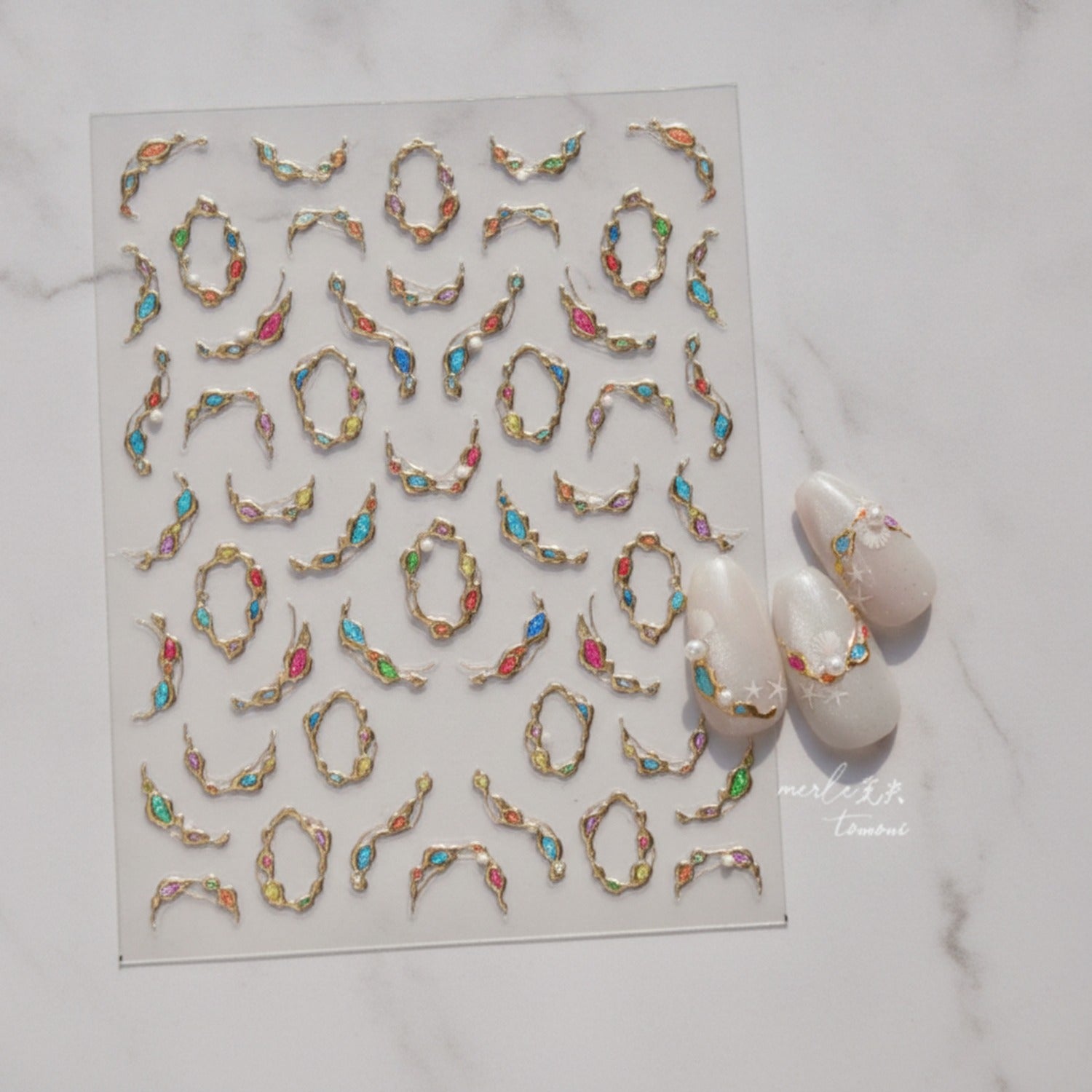 Colorful Beaded Nail Art Sticker Sheet Set