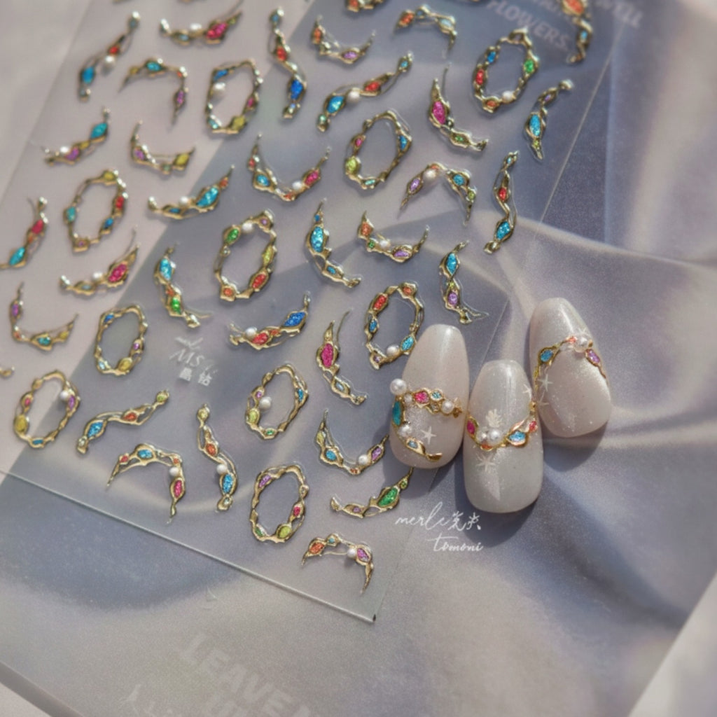 Colorful Beaded Nail Art Sticker Sheet Set – Korean nail care (view 1)