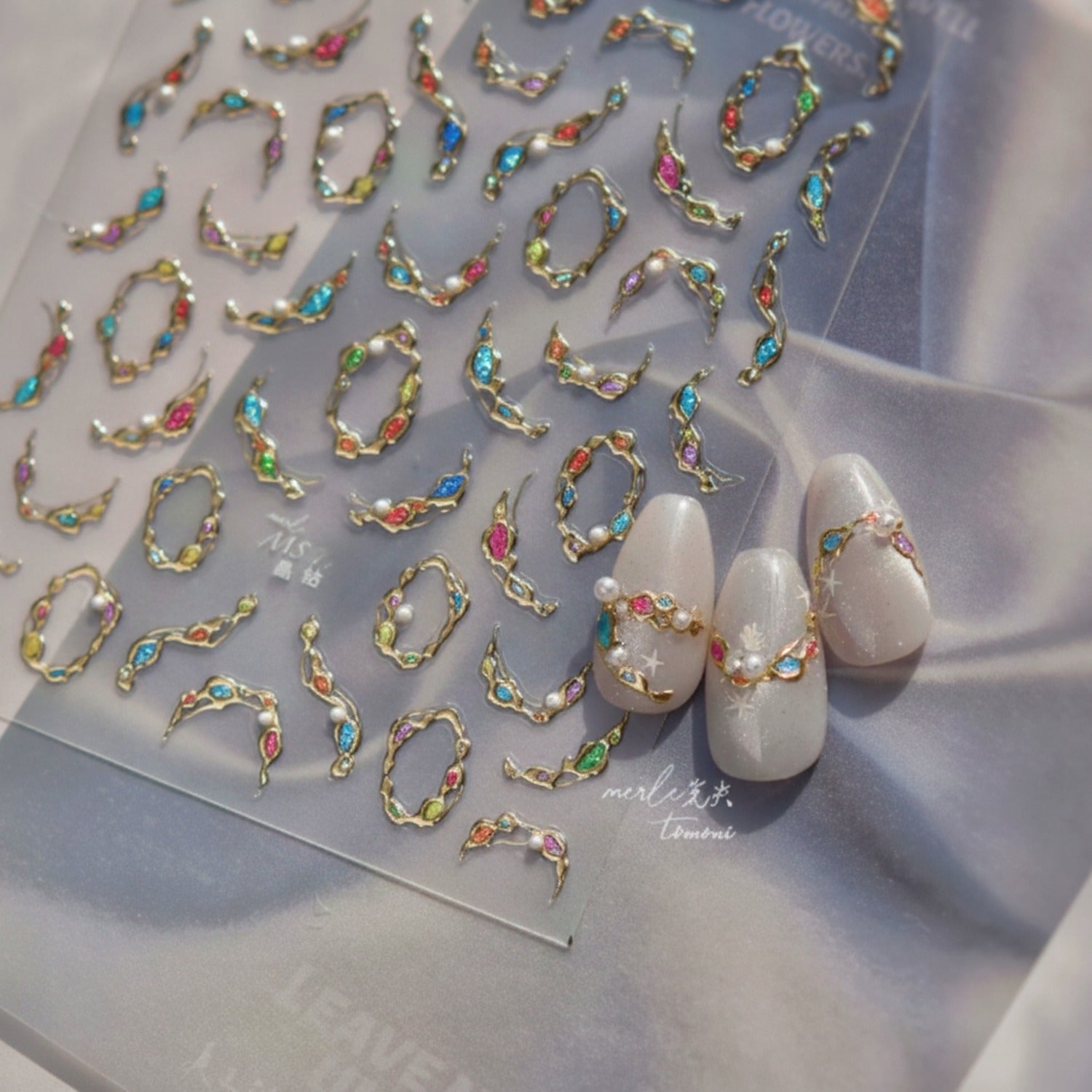 Colorful Beaded Nail Art Sticker Sheet Set