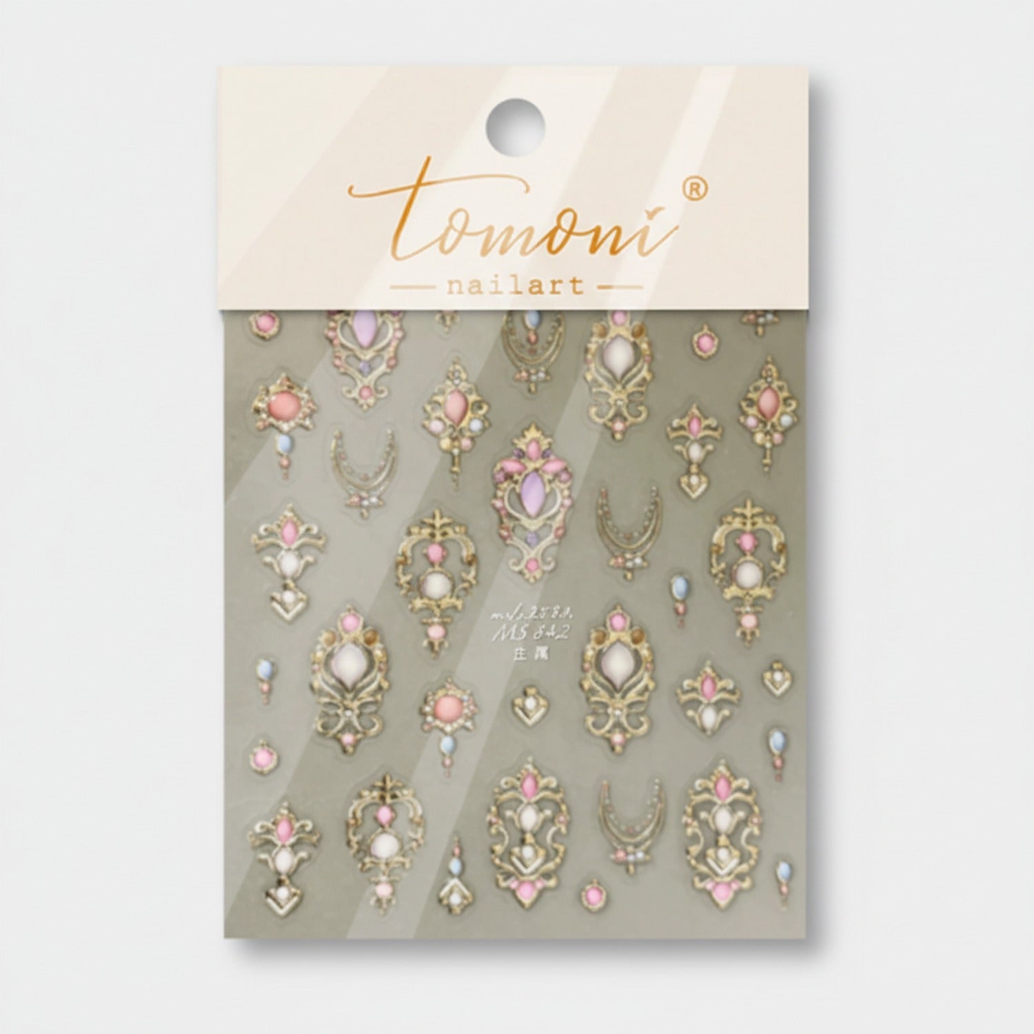 Ornate Gold Gem Nail Art Stickers Pink