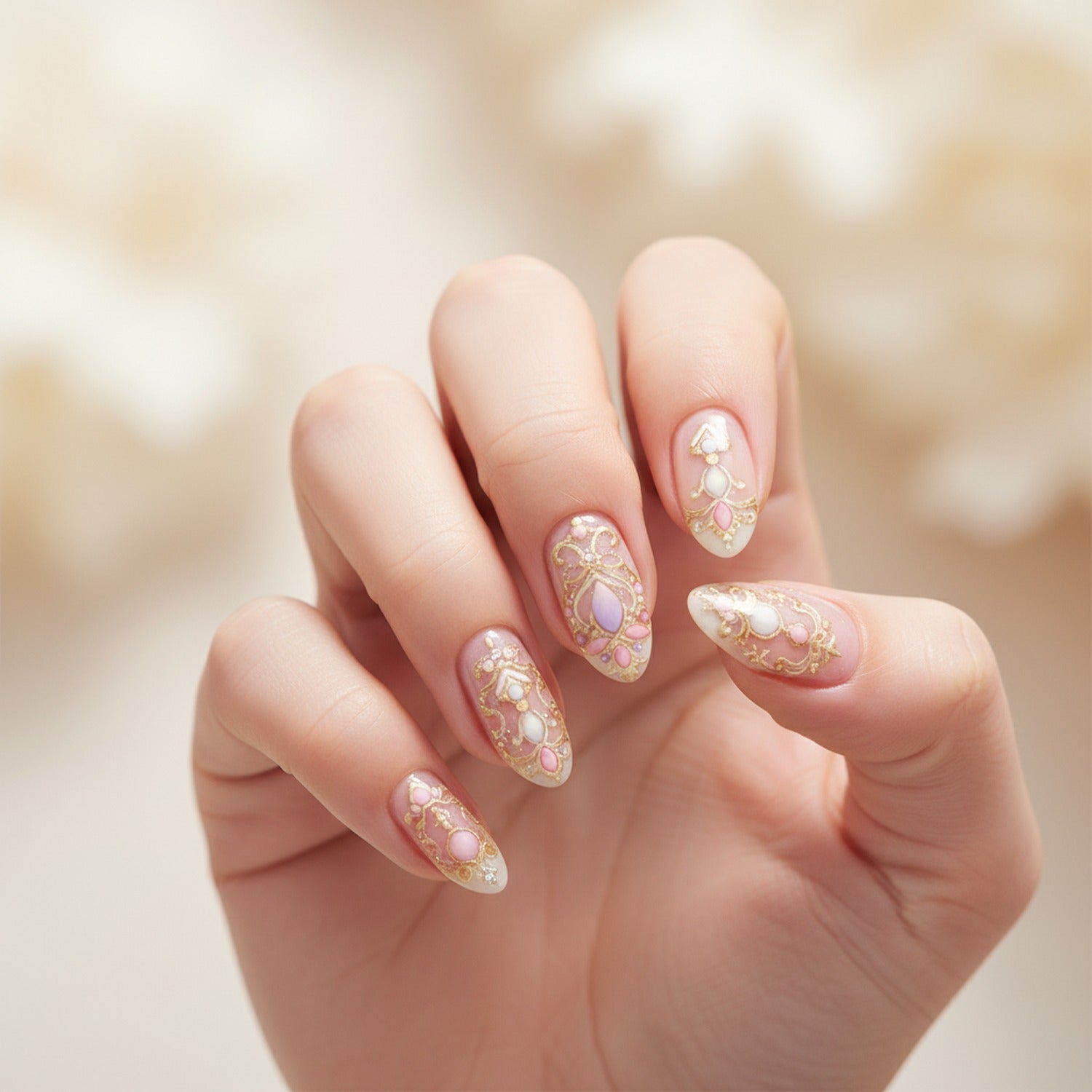 Ornate Gold Gem Nail Art Stickers Pink – Korean nail care (view 3)