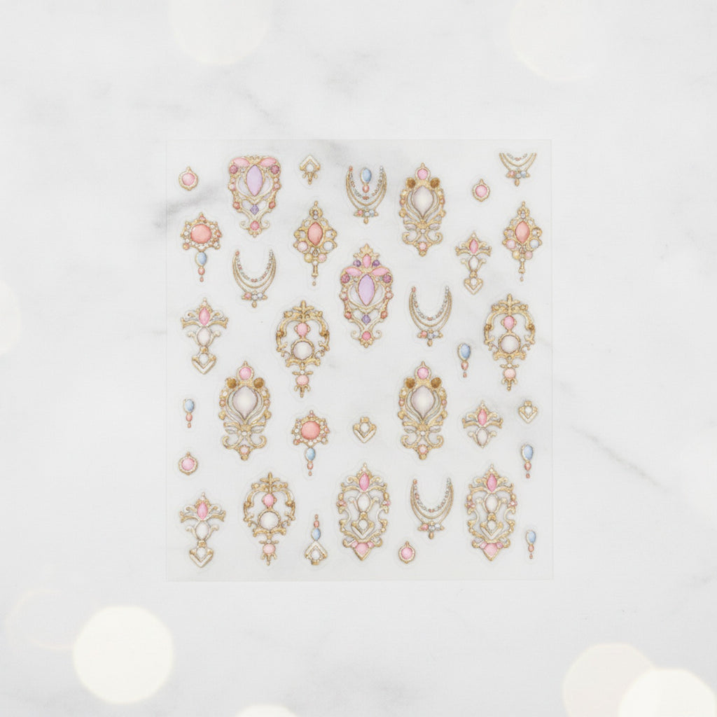 Ornate Gold Gem Nail Art Stickers Pink – Korean nail care (view 2)