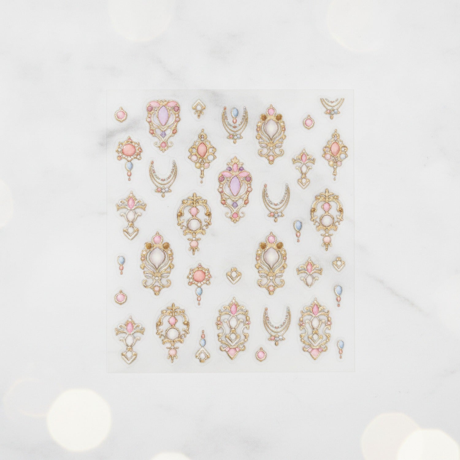 Ornate Gold Gem Nail Art Stickers Pink