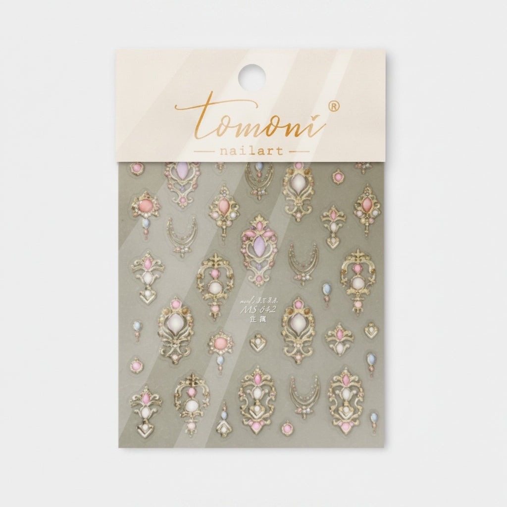 Ornate Gold Gem Nail Art Stickers Pink – Korean nail care (view 1)