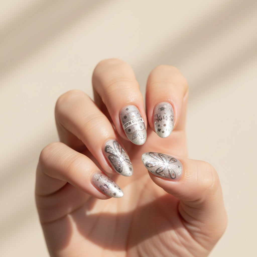 Nail Art Stickers Gray Butterfly Umbrella Design