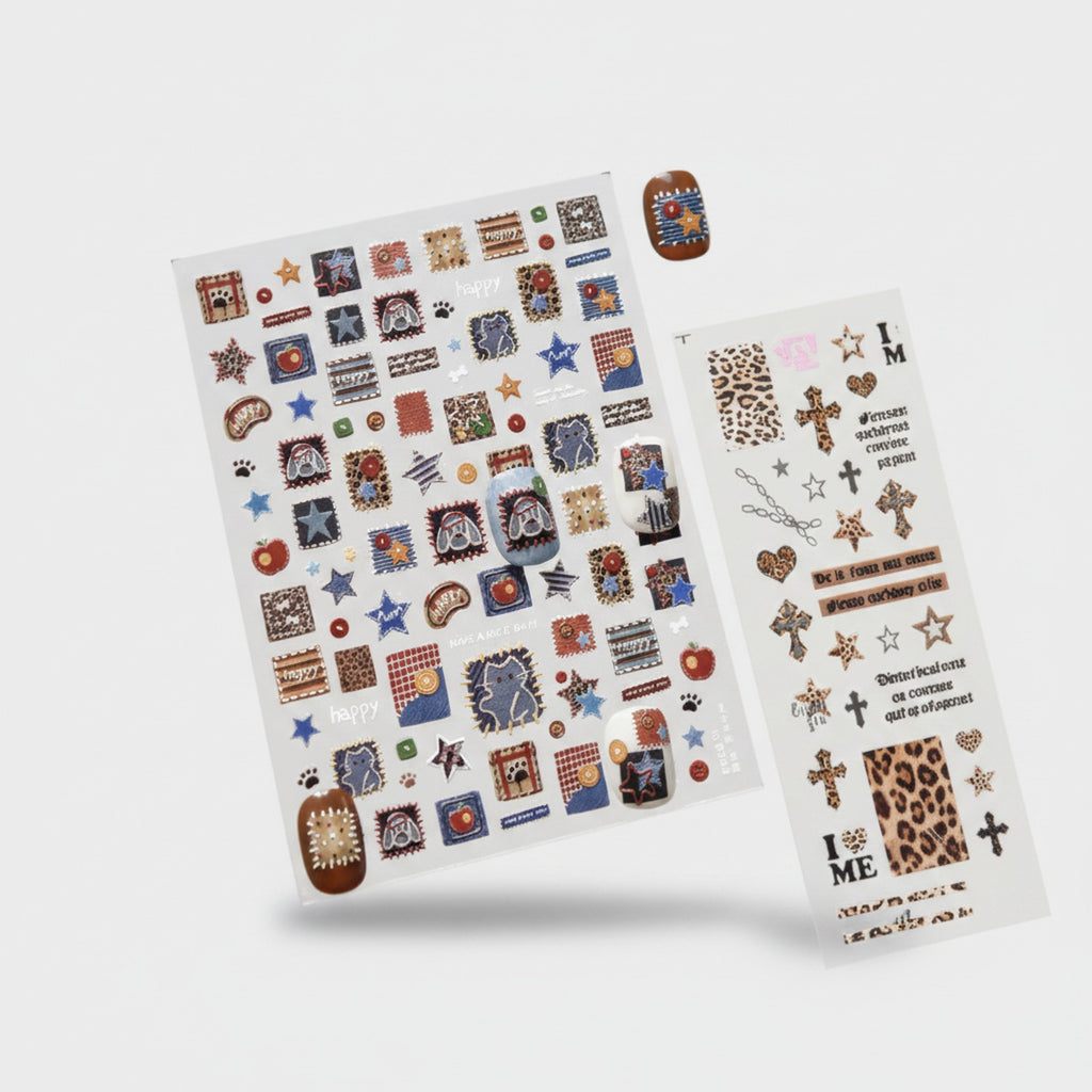 Vintage Stamp Star Heart Sticker Sheet Set