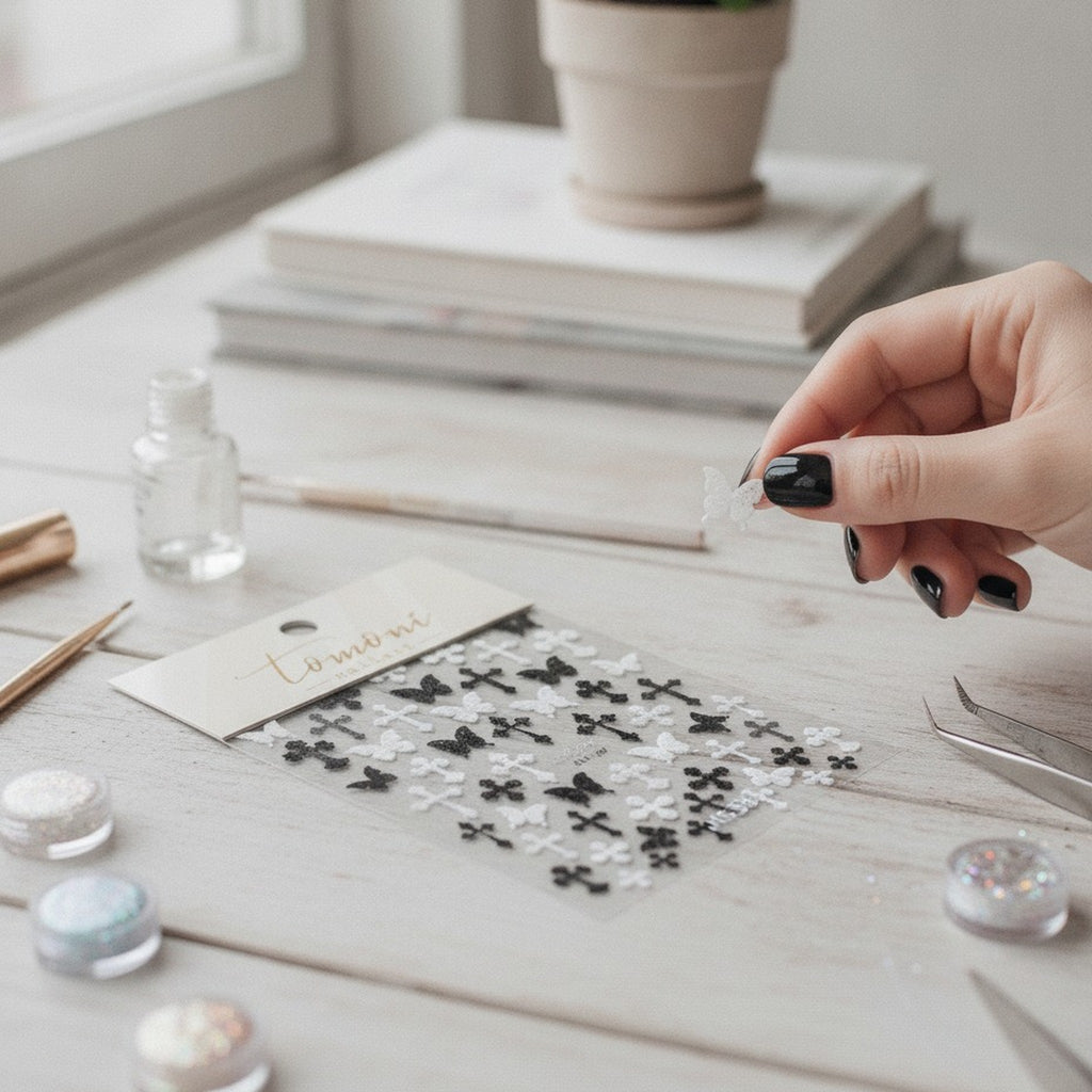 MS389 Black White Cross Butterfly Nail Art Stickers