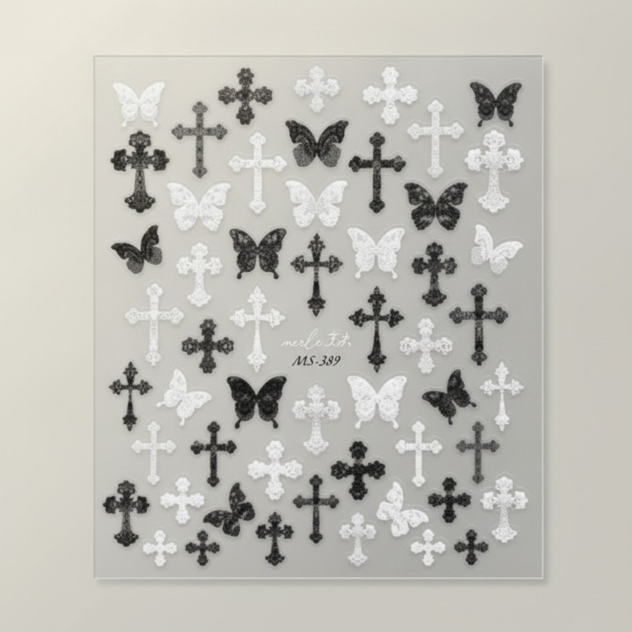 MS389 Black White Cross Butterfly Nail Art Stickers