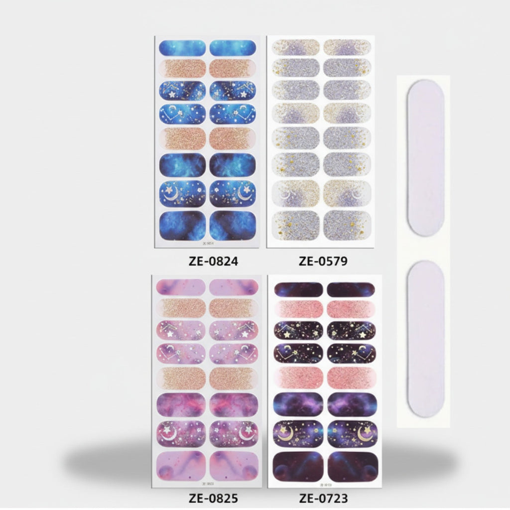 Celestial Glitter Nail Wraps with Stars and Moons