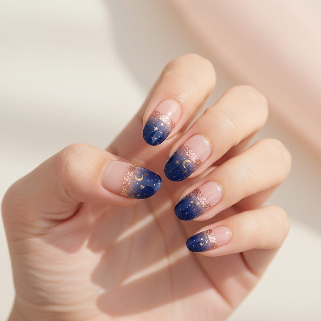 Celestial Glitter Nail Wraps with Stars and Moons