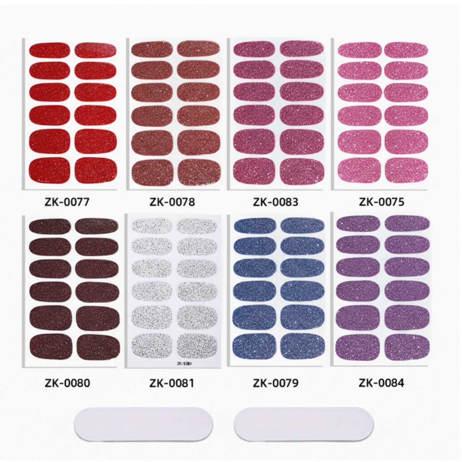 Glitter Nail Wraps - 12 Color Sparkle Set