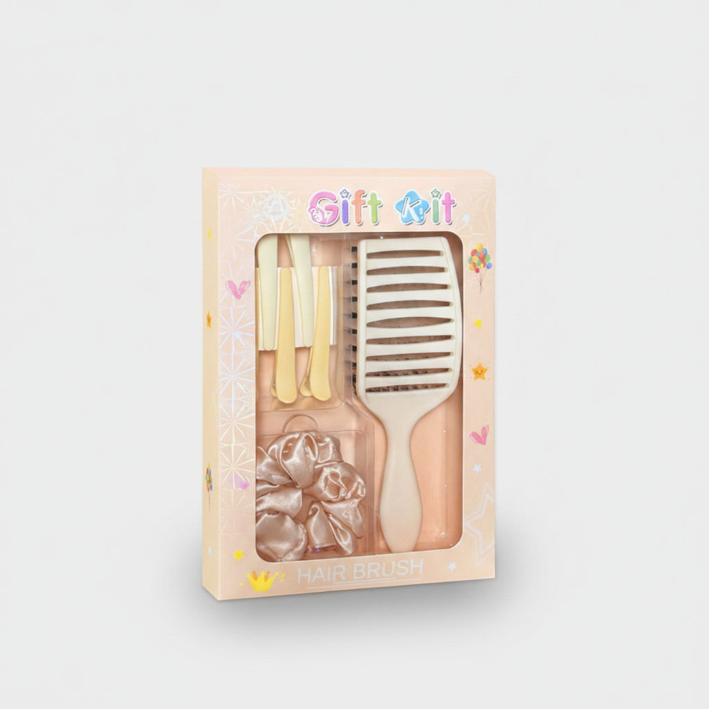 Pastel Hair Brush Set With Hair Clips And Scrunchies