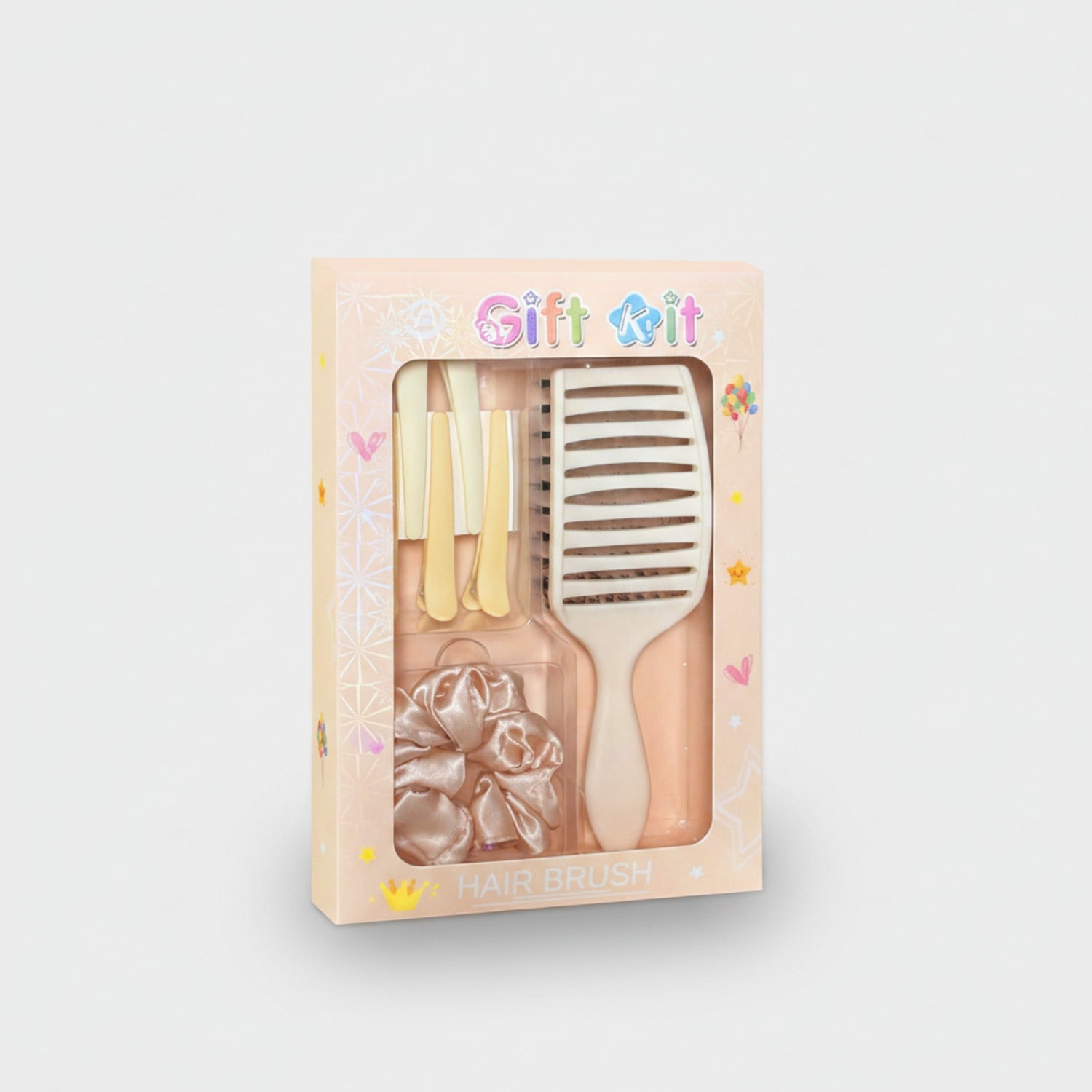 Pastel Hair Brush Set With Hair Clips And Scrunchies