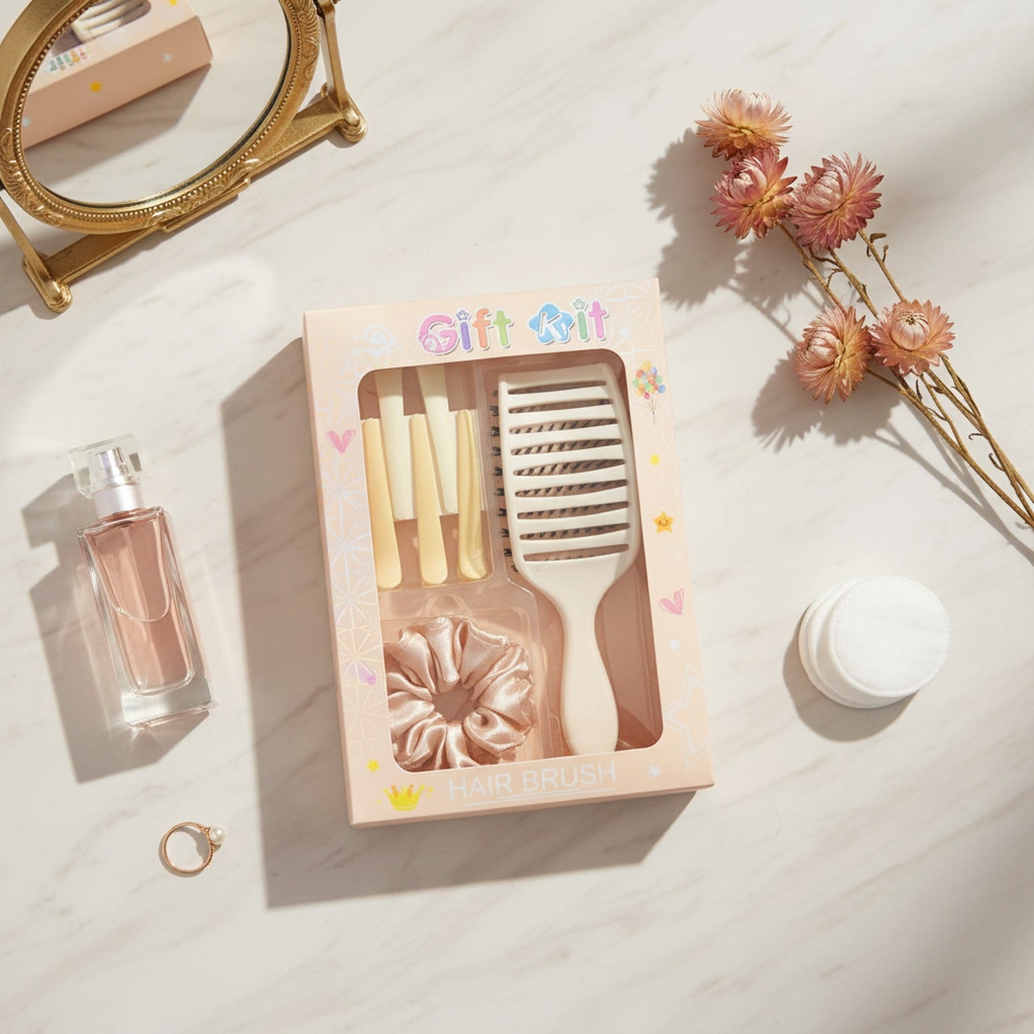 Pastel Hair Brush Set With Hair Clips And Scrunchies – Korean beauty tool (view 2)