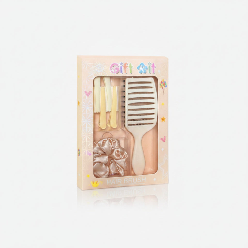 Pastel Hair Brush Set With Hair Clips And Scrunchies – Korean beauty tool (view 1)