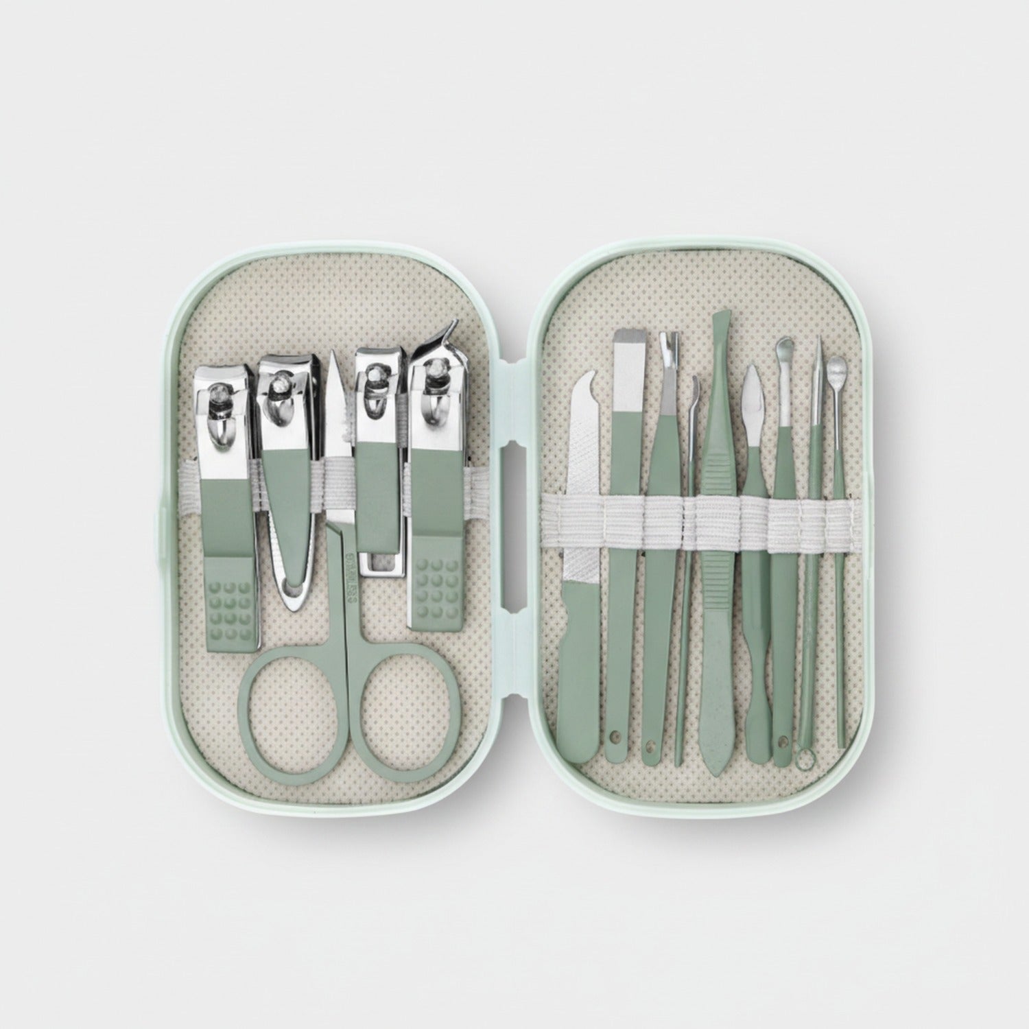 Sage Green Nail Care Kit With Scissors And Tools