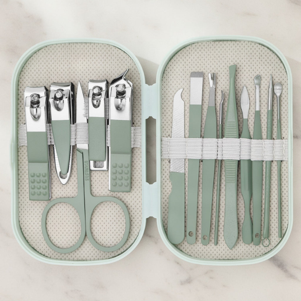 Sage Green Nail Care Kit With Scissors And Tools – Korean nail care (view 2)