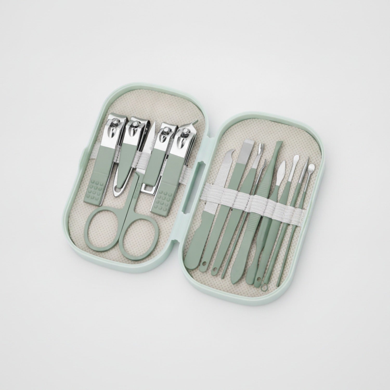 Sage Green Nail Care Kit With Scissors And Tools