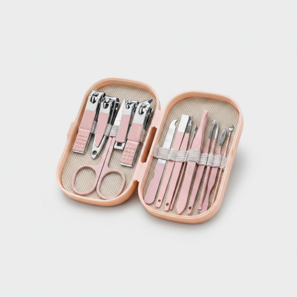 Manicure Nail Care Set Pink Leather Case