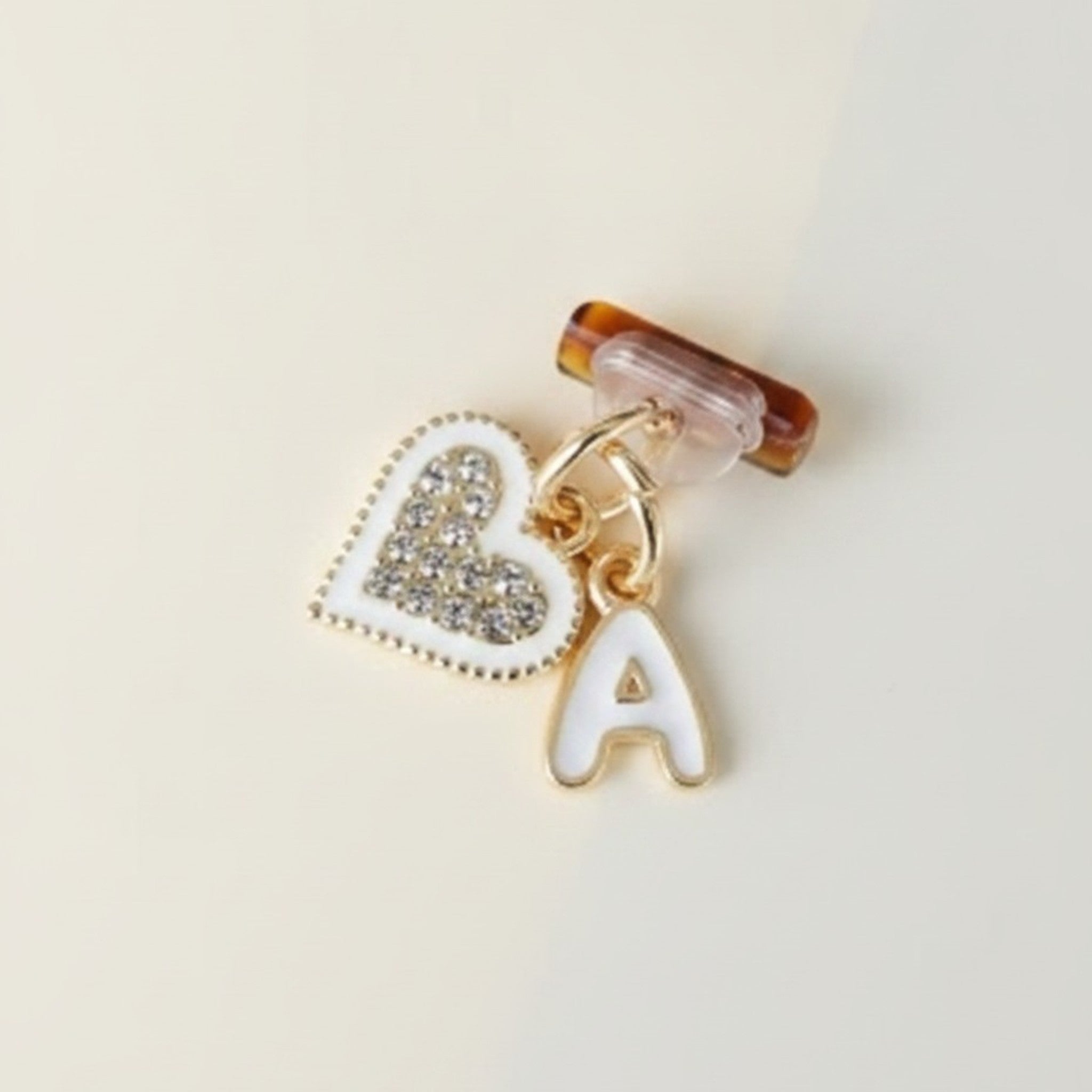 Rhinestone Heart Initial Letter Dangle Charm – jewelry (view 1)
