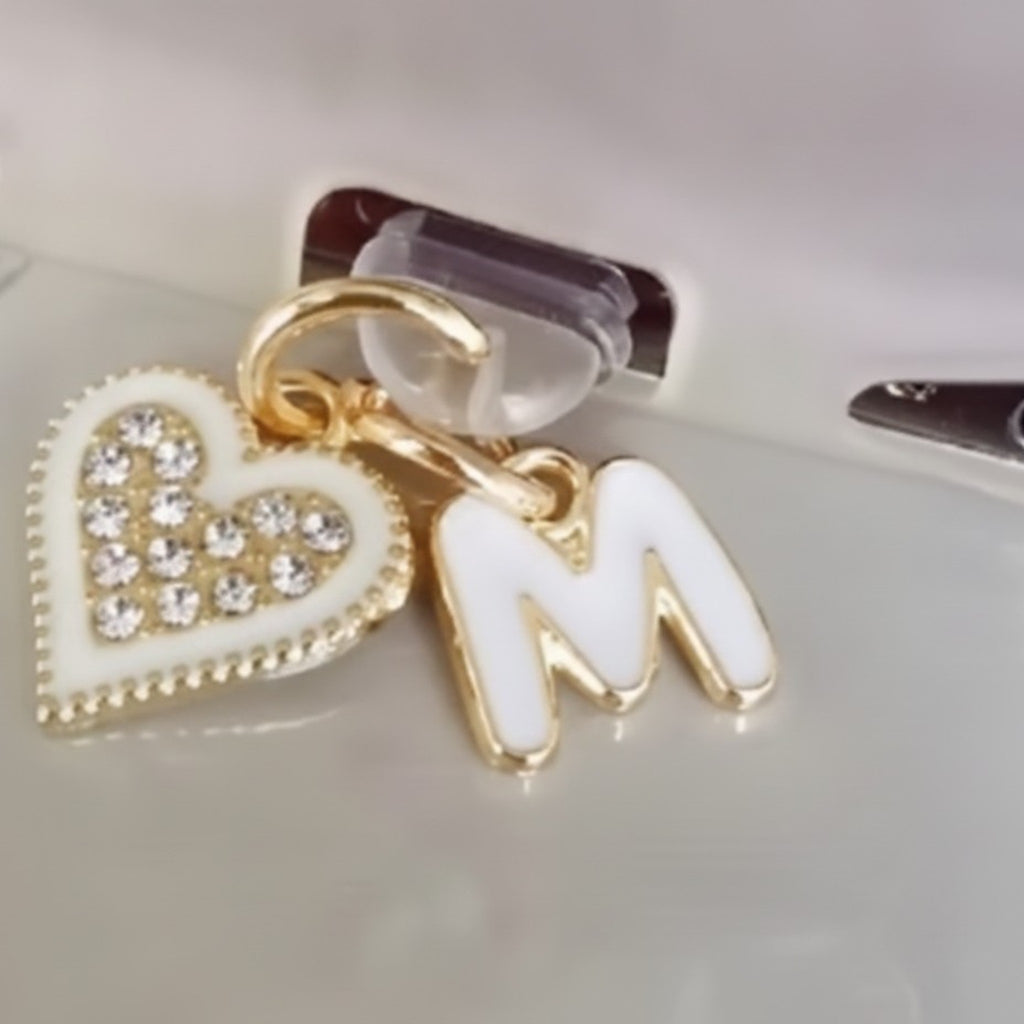 Rhinestone Heart Initial Letter Dangle Charm – jewelry (view 2)