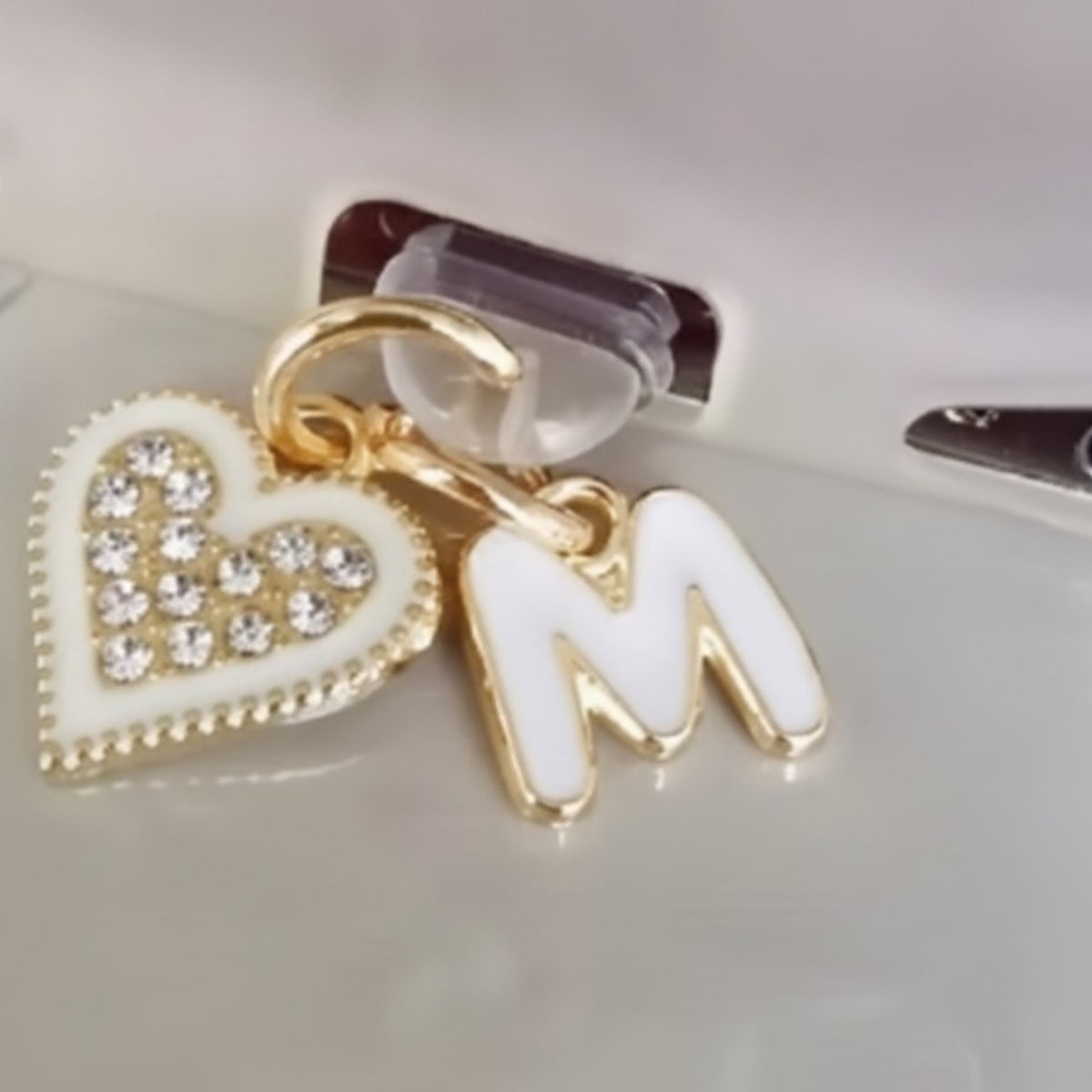 Rhinestone Heart Initial Letter Dangle Charm – jewelry (view 2)