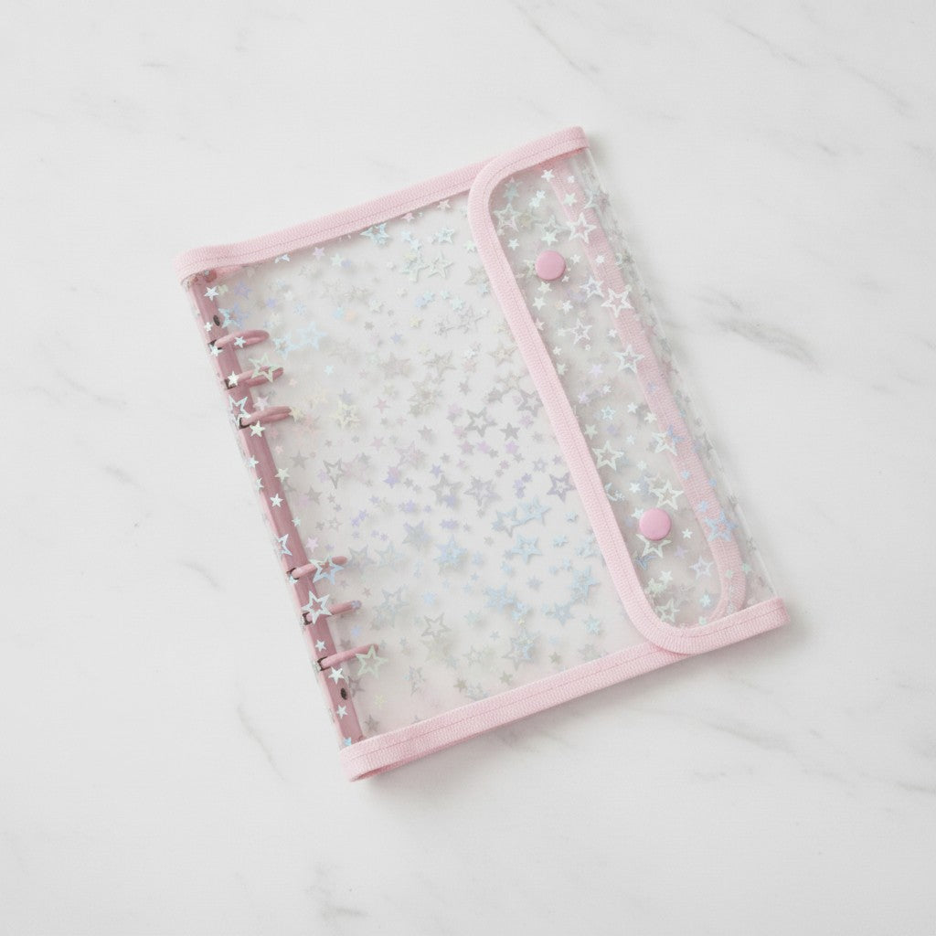 Star Ring Binder with Snap Closure - Light Pink Outer Shell + A5 Six-Hole Two-Grid PP Inner 10 Sheets – stationery (view 3)