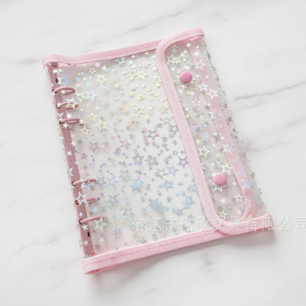 Star Ring Binder with Snap Closure - Light Pink Outer Shell + A5 Six-Hole Two-Grid PP Inner 10 Sheets – stationery (view 2)