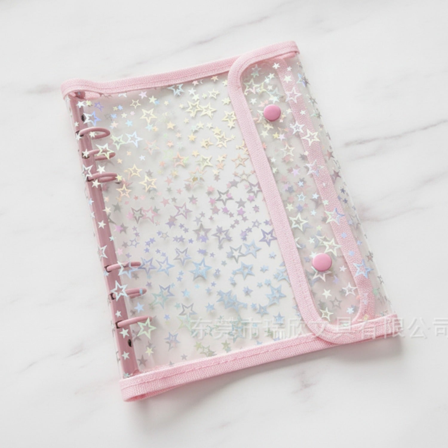 Star Ring Binder with Snap Closure - Light Pink Outer Shell + A5 Six-Hole Two-Grid PP Inner 10 Sheets – stationery (view 2)