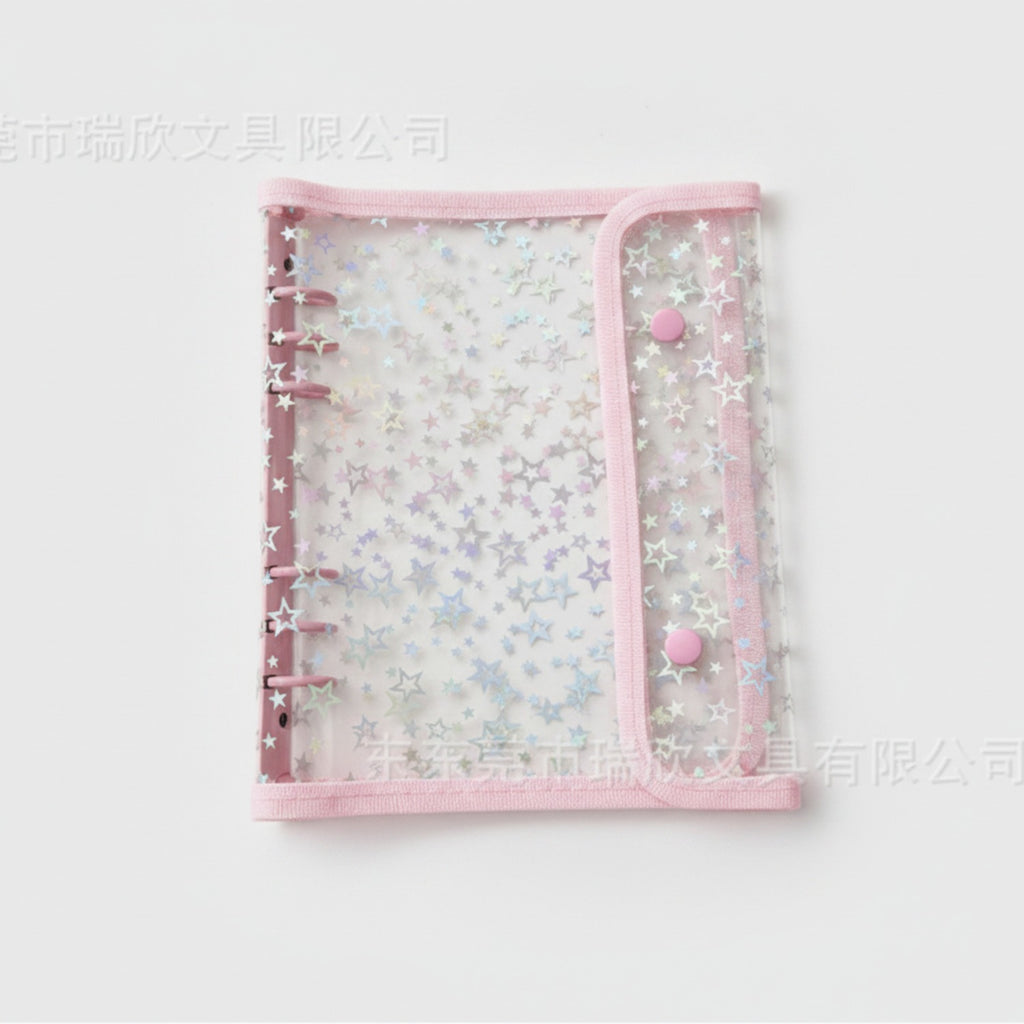 Star Ring Binder with Snap Closure - Light Pink Outer Shell + A5 Six-Hole Two-Grid PP Inner 10 Sheets – stationery (view 1)