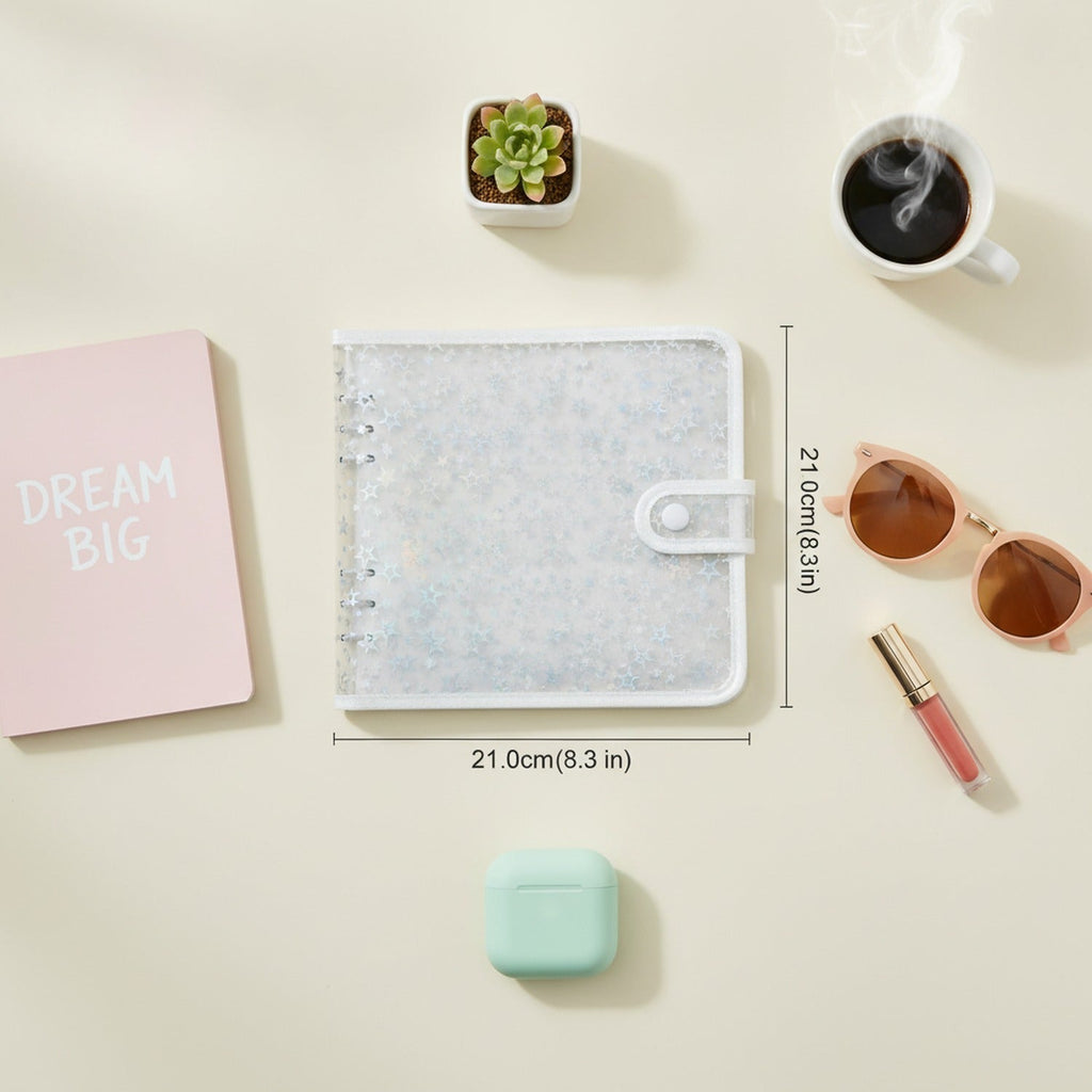 Star Ring Binder with Snap Closure - White Shell + A5 6-Hole 2-Grid PP Refill 10 Pages – stationery (view 3)