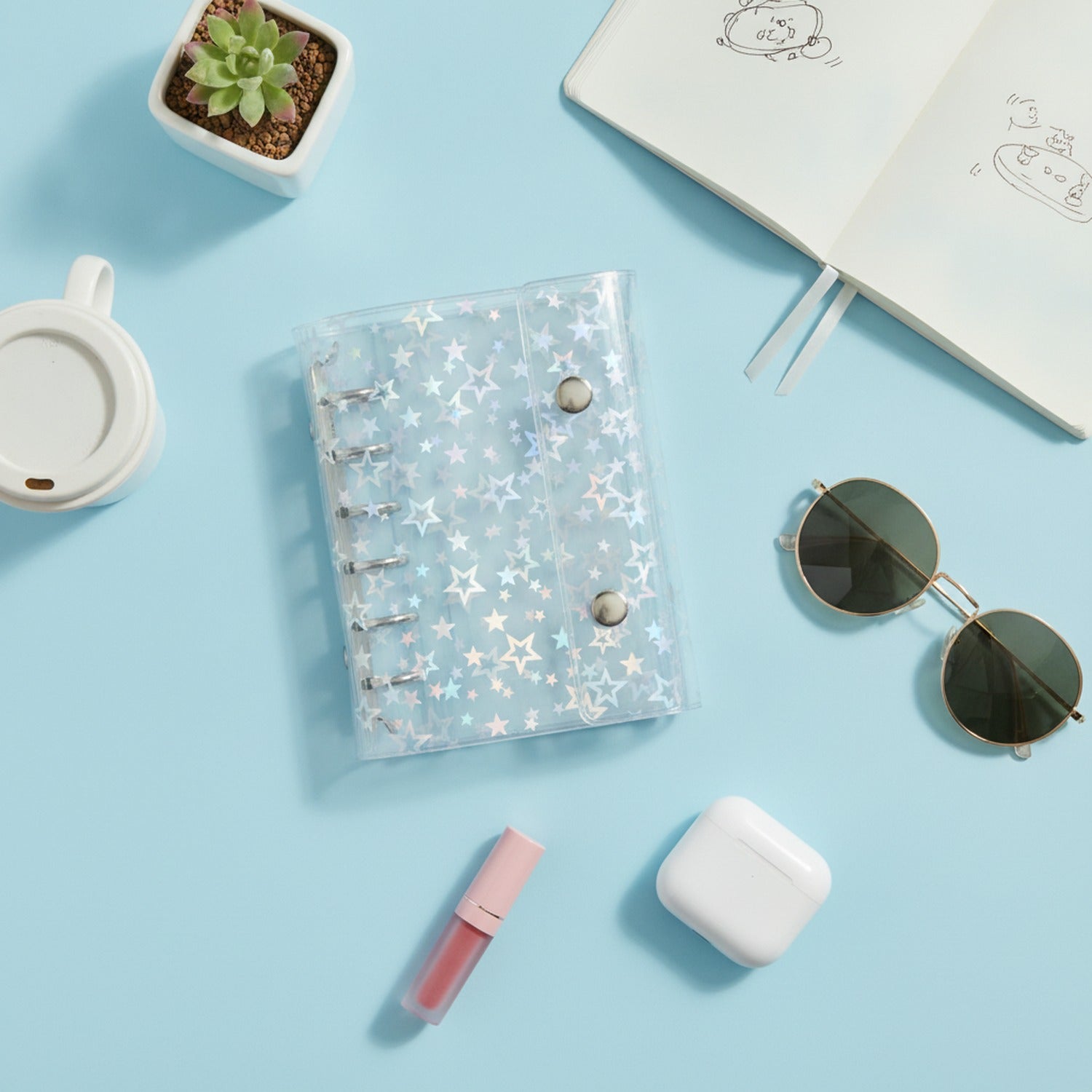 Star Pattern Clear Holographic Binder Organizer