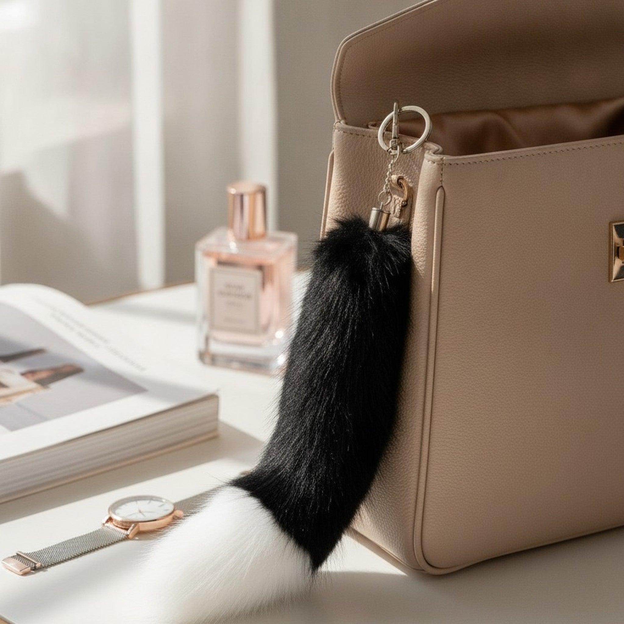 Fluffy Faux Fur Tail Keychain Charm – apparel accessories (view 3)