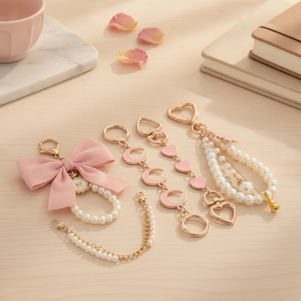 Kawaii Pink Gold Bag Charm Set – bags & wallets (view 5)