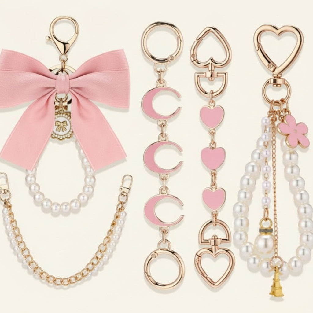 Kawaii Pink Gold Bag Charm Set – bags & wallets (view 1)