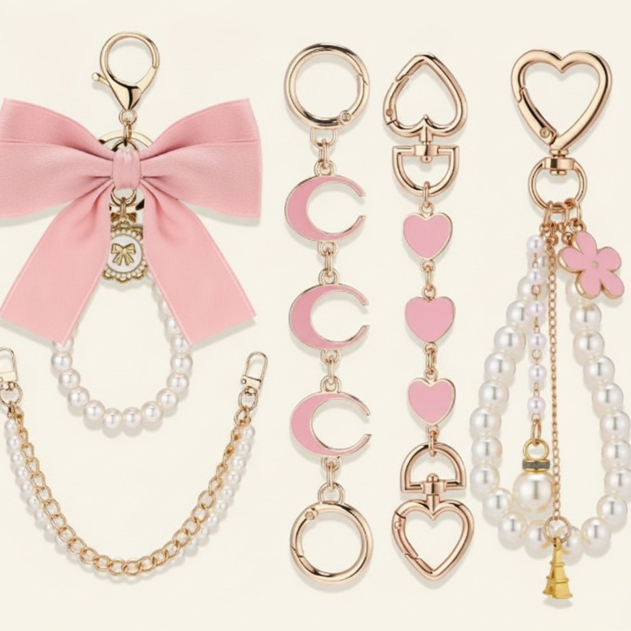 Kawaii Pink Gold Bag Charm Set – bags & wallets (view 1)